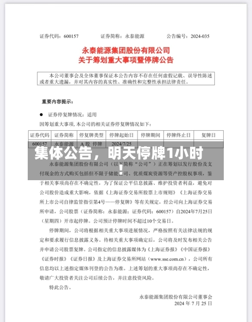 集体公告,明天停牌1小时!